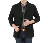 FWSHANGMAO Mens Casual Washed Blazer,3-Button Casual Suits Regular Fit Cowboy Jacket Cotton Blazer Sports Jackets Smart Retro Multi-Pocket Formal Work Jacket,Black,L