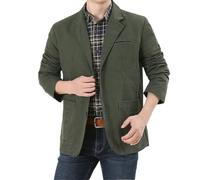 FWSHANGMAO Mens Casual Washed Blazer,3-Button Casual Suits Regular Fit Cowboy Jacket Cotton Blazer Sports Jackets Smart Retro Multi-Pocket Formal Work Jacket,Green,Xxl