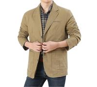FWSHANGMAO Mens Casual Washed Blazer,3-Button Casual Suits Regular Fit Cowboy Jacket Cotton Blazer Sports Jackets Smart Retro Multi-Pocket Formal Work Jacket,Khaki,M