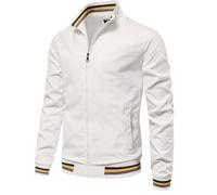 FWSHANGMAO Mens Classic Harrington Bomber Jacket Vintage Scooter Coat Summer Lightweight Army Bomber Jacket Full Zip Windbreaker Coat S-3Xl,White,S