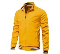 FWSHANGMAO Mens Classic Harrington Bomber Jacket Vintage Scooter Coat Summer Lightweight Army Bomber Jacket Full Zip Windbreaker Coat S-3Xl,Yellow,XXL