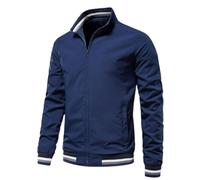 FWSHANGMAO Mens Classic Harrington Bomber Jacket Vintage Scooter Coat Summer Lightweight Army Bomber Jacket Full Zip Windbreaker Coat S-3Xl,Navy Blue,S