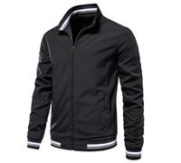FWSHANGMAO Mens Classic Harrington Bomber Jacket Vintage Scooter Coat Summer Lightweight Army Bomber Jacket Full Zip Windbreaker Coat S-3Xl,Black,XXL
