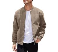 FWSHANGMAO Mens Faux Suede Bomber Jacket Leather Casual Jacket Baseball Varsity Style Jacket Smart Casual Cargo Jackets Windbreaker Sport Jacket Classic Zip Jacket Brown S