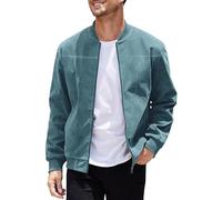 FWSHANGMAO Mens Faux Suede Bomber Jacket Leather Casual Jacket Baseball Varsity Style Jacket Smart Casual Cargo Jackets Windbreaker Sport Jacket Classic Zip Jacket Light Blue Xl