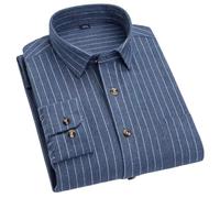 FWSHANGMAO Mens Flannel Long Sleeve Shirt,Striped Business Dress Shirts Lightweight Brushed Blue Winter Regular Fit Casual Style Jacket Pure Cotton Shirt For S-Xxl,L
