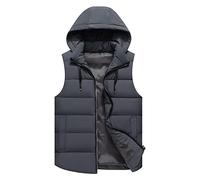 FWSHANGMAO Men'S Gilet With Hood Winter Windproof Body Warmer Jacket Pure Color Hooded Quilted Vest Sports Waistcoat Regular Fit For Camping,Travelling,Hiking,Grey,L