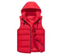 FWSHANGMAO Men'S Gilet With Hood Winter Windproof Body Warmer Jacket Pure Color Hooded Quilted Vest Sports Waistcoat Regular Fit For Camping,Travelling,Hiking,Red,Xl