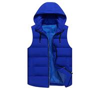 FWSHANGMAO Men'S Gilet With Hood Winter Windproof Body Warmer Jacket Pure Color Hooded Quilted Vest Sports Waistcoat Regular Fit For Camping,Travelling,Hiking,Royal Blue,Xxl