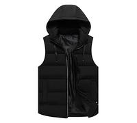 FWSHANGMAO Men'S Gilet With Hood Winter Windproof Body Warmer Jacket Pure Color Hooded Quilted Vest Sports Waistcoat Regular Fit For Camping,Travelling,Hiking,Black,Xxl