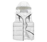 FWSHANGMAO Men'S Gilet With Hood Winter Windproof Body Warmer Jacket Pure Color Hooded Quilted Vest Sports Waistcoat Regular Fit For Camping,Travelling,Hiking,White,L