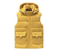 FWSHANGMAO Mens Quilted Gilet Casual Hooded Vest Coat Body Warmer Gilets Color Block Padded Quilted Jacket with Zipper Pocket Removable Hood Sleeveless Jacket Yellow Xl