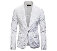 FWSHANGMAO Mens Velvet Blazer Solid One Button Tuxedo Dinner Jacket Retro Smoking Coat Formal Tailored Fit Blazer Dinner Suit Jacket for Party,Wedding,Banquet,Prom White M