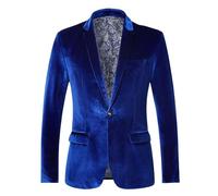FWSHANGMAO Men's Velvet Suit Blazer Vintage 1 Button Tuxedo Suit Jacket Smoking Dinner Blazer Retro Classic Tailored Fit Comfy Warm Blue M