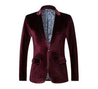 FWSHANGMAO Men's Velvet Suit Jacket - Vintage 1 Button Tuxedo Dinner Blazer - Retro Classic Tailored Fit - Comfy Warm - Wine Red - 3XL