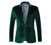 FWSHANGMAO Men's Velvet Suit Jacket - Vintage 1 Button Tuxedo Dinner Blazer - Retro Classic Tailored Fit - Comfy Warm - Green 3XL