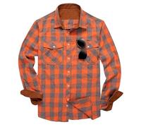 FWSHANGMAO Men's Western Warm Shirt Relaxed Fit,Brushed Plaid Flannel Shirt Winter Lumberjack Button Down Shirts with Chest Pocket for M-3Xl,Orange,XXL