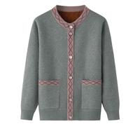 FWSHANGMAO Middle-Aged And Elderly Knitted Cardigan Sweaters,Vintage Diamond Plaid Rose Buttons Knit Sweaters Ladies Jumper For Autumn Winter Grandma,Mother,Gift,Pea Green,3Xl