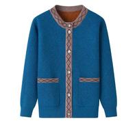 FWSHANGMAO Middle-Aged And Elderly Knitted Cardigan Sweaters,Vintage Diamond Plaid Rose Buttons Knit Sweaters Ladies Jumper For Autumn Winter Grandma,Mother,Gift,Blue,S