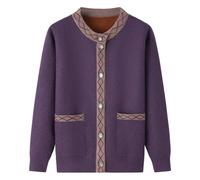 FWSHANGMAO Middle-Aged And Elderly Knitted Cardigan Sweaters,Vintage Diamond Plaid Rose Buttons Knit Sweaters Ladies Jumper For Autumn Winter Grandma,Mother,Gift,Purple,S