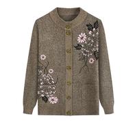 FWSHANGMAO Middle-Aged And Elderly Knitted Cardigan-Vintage Floral Embroidered Jacket Women'S Spring And Autumn Mother Wear Flower Warm Sweater,Brown,M
