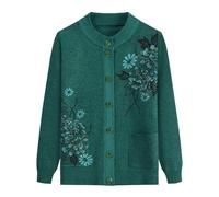 FWSHANGMAO Middle-Aged And Elderly Knitted Cardigan-Vintage Floral Embroidered Jacket Women'S Spring And Autumn Mother Wear Flower Warm Sweater,Green,Xl
