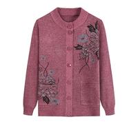 FWSHANGMAO Middle-Aged And Elderly Knitted Cardigan-Vintage Floral Embroidered Jacket Women'S Spring And Autumn Mother Wear Flower Warm Sweater,Pink,S