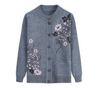 FWSHANGMAO Middle-Aged And Elderly Knitted Cardigan-Vintage Floral Embroidered Jacket Women'S Spring And Autumn Mother Wear Flower Warm Sweater,Blue,M