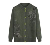 FWSHANGMAO Middle-Aged And Elderly Knitted Cardigan-Vintage Floral Embroidered Jacket Women'S Spring And Autumn Mother Wear Flower Warm Sweater,Dark Green,L