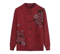 FWSHANGMAO Middle-Aged And Elderly Knitted Cardigan-Vintage Floral Embroidered Jacket Women'S Spring And Autumn Mother Wear Flower Warm Sweater,Red,Xl