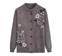 FWSHANGMAO Middle-Aged And Elderly Knitted Cardigan-Vintage Floral Embroidered Jacket Women'S Spring And Autumn Mother Wear Flower Warm Sweater,Gray,S