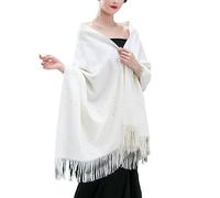 FWSHANGMAO Scarfs for Women Pearl Beading Pashmina Shawls and Wraps Wedding Accessory Solid Color Long Scarf for Evening Dress Wedding Bride Bridesmaid White