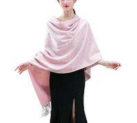 FWSHANGMAO Scarfs for Women Pearl Beading Pashmina Shawls and Wraps Wedding Accessory Solid Color Long Scarf for Evening Dress Wedding Bride Bridesmaid Pink