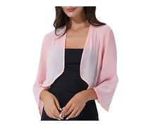 FWSHANGMAO Shrug Womens Bolero Cardigan,Women's 3/4 Sleeve Dress Shawl Shrug Summer Chiffon Bolero Cardigan Embroidery Jacket Short Open Front Elegant Jacket See Through Cover-Up for Dresses,Pink,S