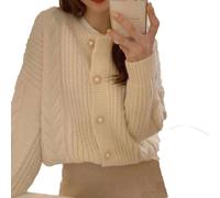 FWSHANGMAO Summer Cardigan,Women'S Chunky Cardigan Sweater Vintage Pearl Button Knitted Coat Tunic Long Sleeve Jacket Elegant Open Front Cardigan Cable Knit Soft Thick Pullover Autumn,White,One Size
