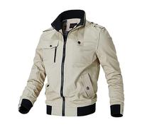 FWSHANGMAO Tartan Lining Harrington Jacket Winter Bomber Jackets Men's Classic Vintage Retro Scooter Jacket Khaki Full Zip Windproof Outdoor Sports Jacket,Xxl