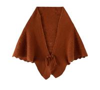 FWSHANGMAO Women Crochet Shawl Wrap Solid Color Crochet Cape Poncho with Buttons Knit Triangle Scarf Winter Autumn Shoulder Cover Wrap for Bed, Sofa, Office Caramel