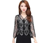 FWSHANGMAO Women Glitzy Sequin Evening Bolero Jacket,1920S Gatsby Shawl Bolero With One Buckle For Women Ladies Flapper Art Deco Vintage Dress Costume,Silvery,L