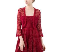 FWSHANGMAO Women’S Lace Shrugs Bolero Cardigan,Elegant Sheer Crop Short Jacket 3/4 Sleeves Bolero Shrug Crochet Cardigan For Wedding Evening Dress,Burgundy,L