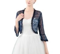 FWSHANGMAO Women’S Lace Shrugs Bolero Cardigan,Elegant Sheer Crop Short Jacket 3/4 Sleeves Bolero Shrug Crochet Cardigan For Wedding Evening Dress,Navy Blue,S