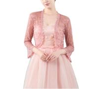 FWSHANGMAO Women’S Lace Shrugs Bolero Cardigan,Elegant Sheer Crop Short Jacket 3/4 Sleeves Bolero Shrug Crochet Cardigan For Wedding Evening Dress,Dusty Rose,M