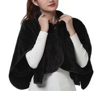 FWSHANGMAO Women Shawl Shoulder Cape, Plush Warm Short Cape Shoulder Poncho with Buttons Sherpa Fleece Cloak Coat Wraps and Shawls for Women Bed, Sofa, Office Black