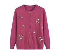 FWSHANGMAO Women'S Crewneck Flowers Cardigan,Old Lady Casual Top Mother'S Wear Cardigan Vintage Embroidered Floral Jacket Ladies Casual Jumper For Autumn Winter Gift,Red,L