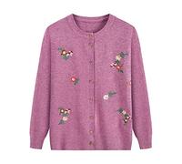 FWSHANGMAO Women'S Crewneck Flowers Cardigan,Old Lady Casual Top Mother'S Wear Cardigan Vintage Embroidered Floral Jacket Ladies Casual Jumper For Autumn Winter Gift,Pink,M