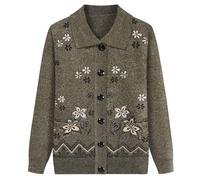 FWSHANGMAO Women'S Knit Cardigans Jumpers With Two Pockets,Elegant Floral Embroidery Jacket Autumn Winter Knitted Sweater For Middle-Aged Ladies Knitwear,Camel,M