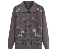 FWSHANGMAO Women'S Knit Cardigans Jumpers With Two Pockets,Elegant Floral Embroidery Jacket Autumn Winter Knitted Sweater For Middle-Aged Ladies Knitwear,Dark Khaki,M