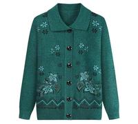 FWSHANGMAO Women'S Knit Cardigans Jumpers With Two Pockets,Elegant Floral Embroidery Jacket Autumn Winter Knitted Sweater For Middle-Aged Ladies Knitwear,Green,Xxl