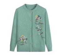 FWSHANGMAO Womens Knitted Cardigans With Floral Embroidery,Cable Knitted Cardigan Vintage Old Lady Casual Top Crew Neck Grandma Casual Jumper,Green,M
