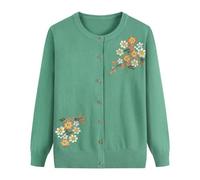 FWSHANGMAO Women'S Lightweight Cardigan Jumper,Middle-Aged Ladies Floral Embroidery Inlay Jacket Mature Lady Elegant Knitted Sweater Elderly Women Mother Wear,Green,M