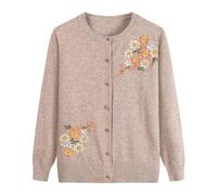 FWSHANGMAO Women'S Lightweight Cardigan Jumper,Middle-Aged Ladies Floral Embroidery Inlay Jacket Mature Lady Elegant Knitted Sweater Elderly Women Mother Wear,Beige,S